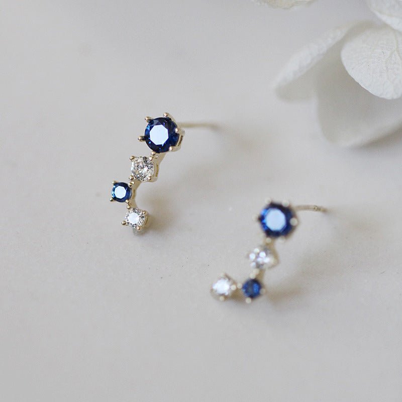 14K Gold Plated Sterling Silver Stud Earrings Dark Blue-Jewearrings