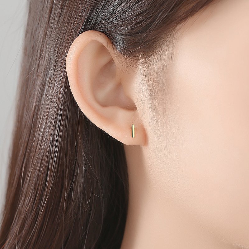 14K Gold Simple T-shaped Stud Earrings-Jewearrings