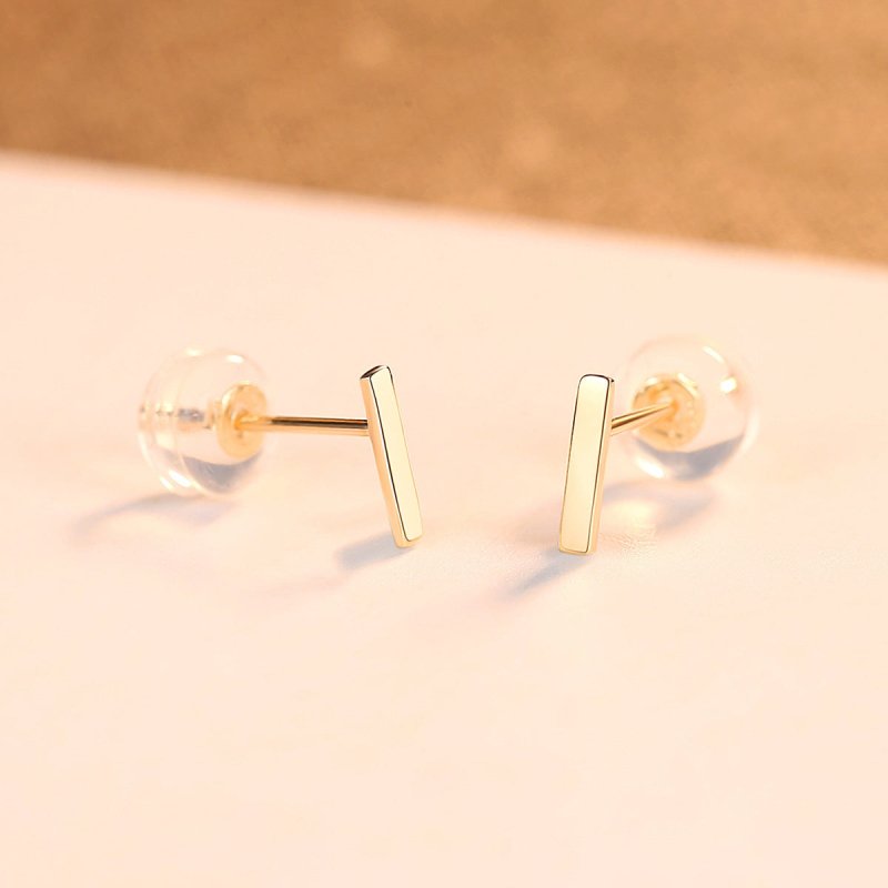 14K Gold Simple T-shaped Stud Earrings-Jewearrings