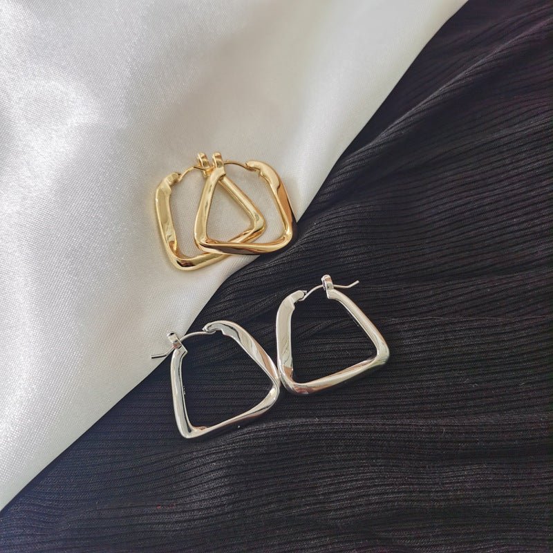 14k Real Gold Simple Glossy Triangle Earrings-Jewearrings