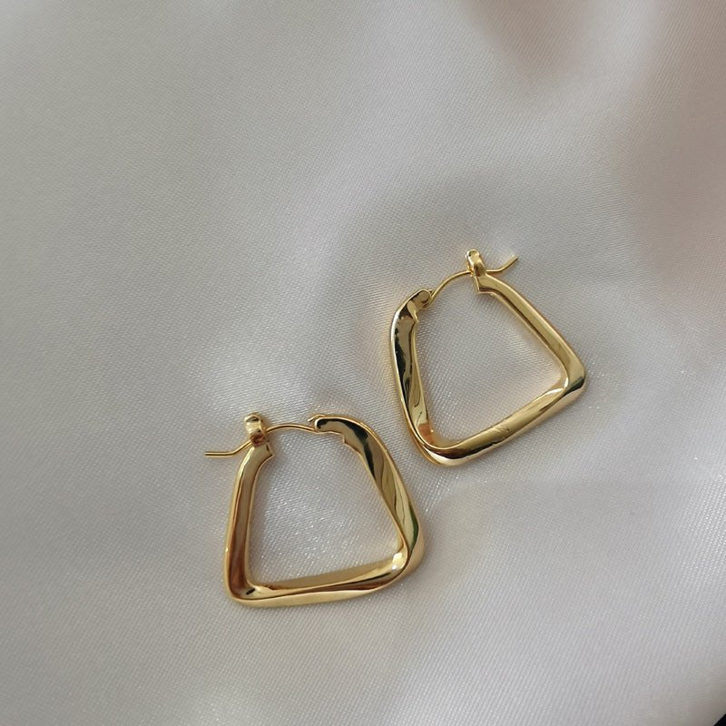 14k Real Gold Simple Glossy Triangle Earrings-Jewearrings