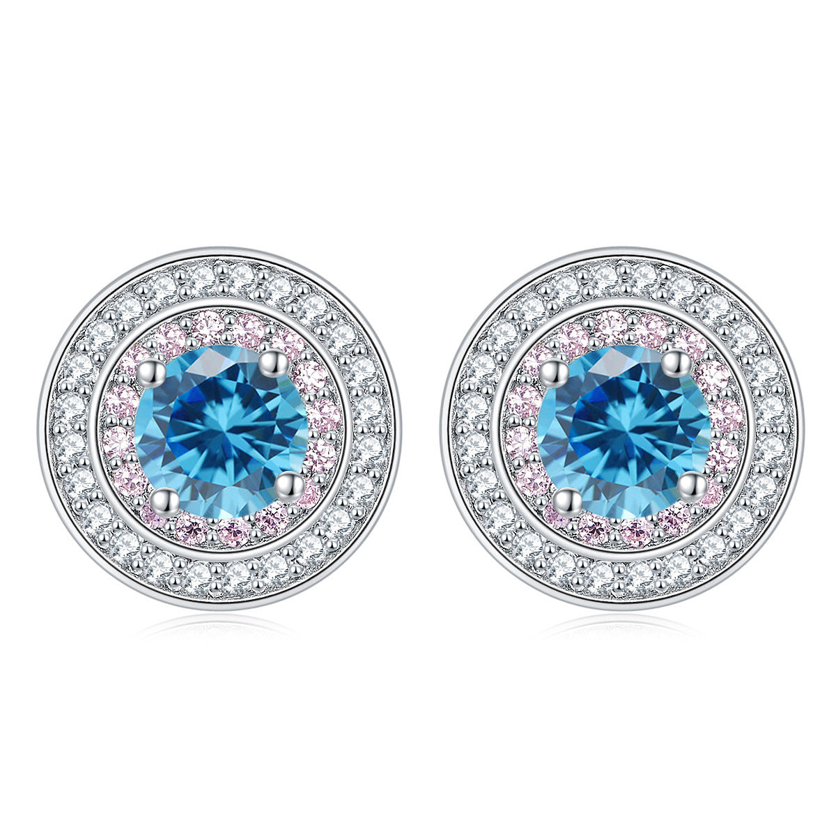 Sterling Silver Round Micro Set Zircon Earrings-Jewearrings