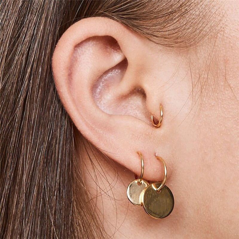 Womens Fashion Gold color Wafer Charm Stud Earrings-Jewearrings