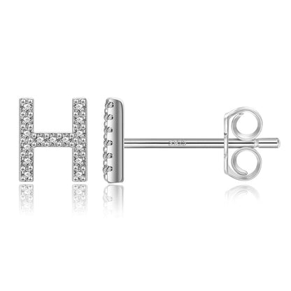 Simple Rhinestone Silver Needle English Alphabet Letter Earrings-Jewearrings