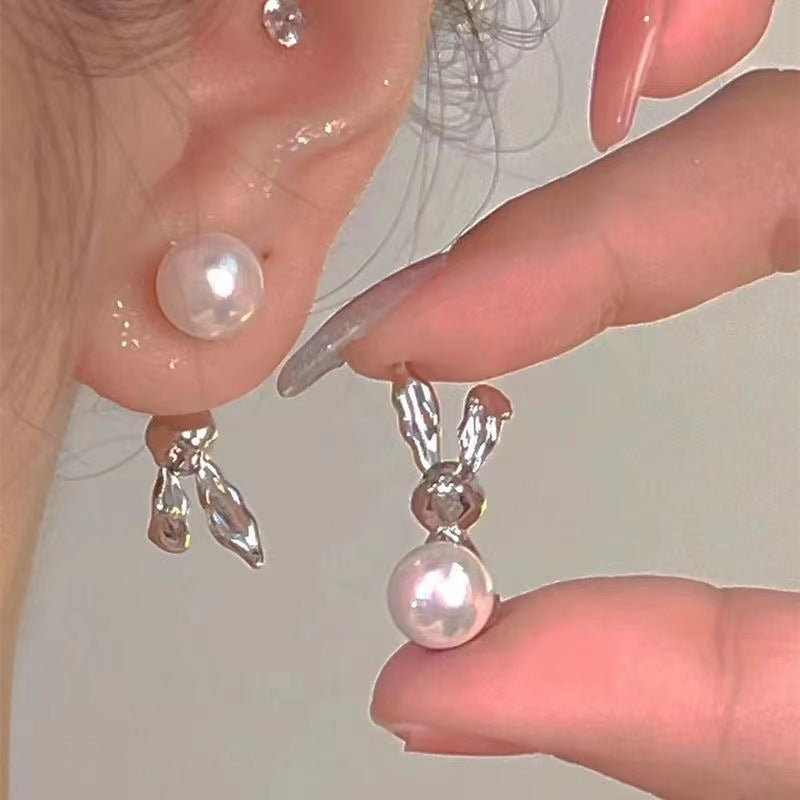 Versatile 3D Fashion Rabbit Pearl Earrings-Jewearrings