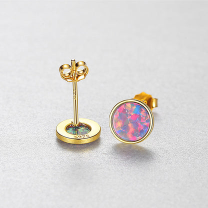 Women's Sterling Silver Stud Earrings Korean All-match Color Treasure Earrings-Jewearrings