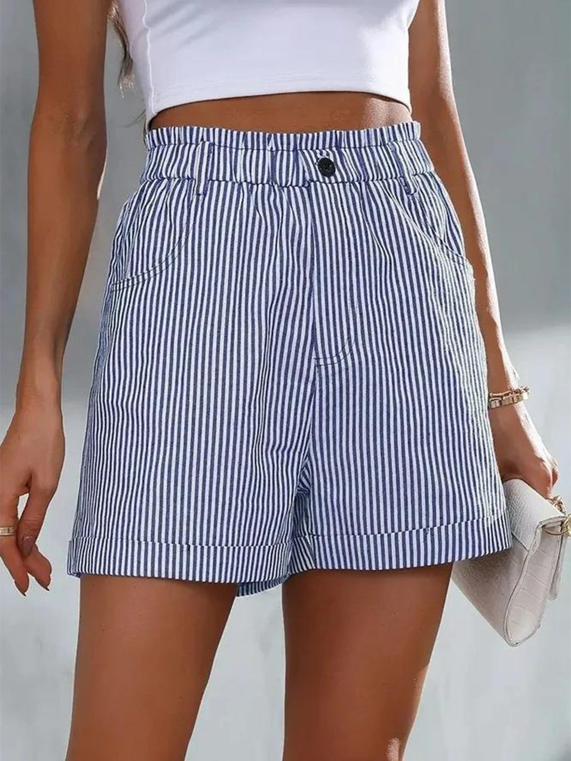 Full Size High Waist Striped Shorts-Jewearrings