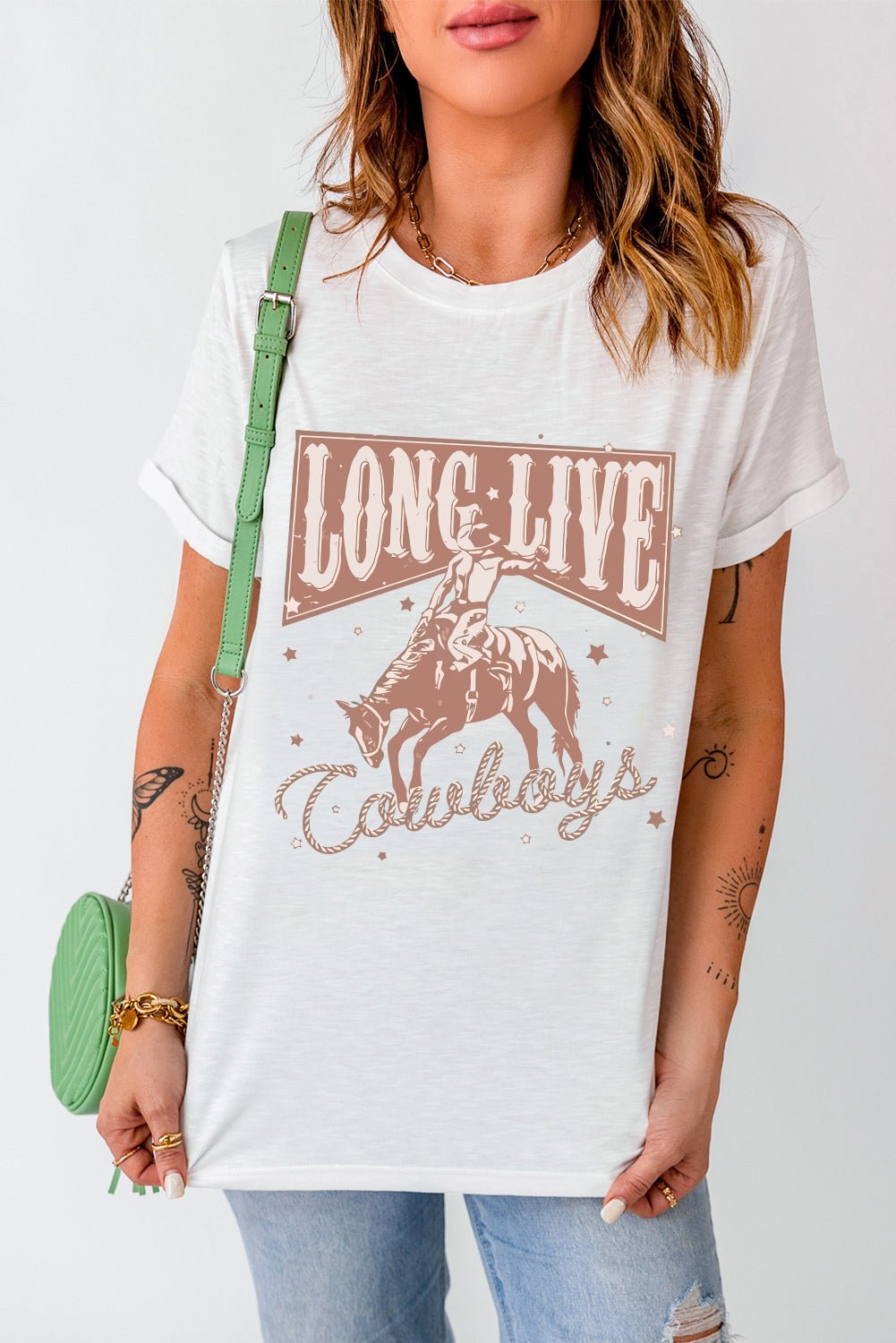 Cowboy Graphic Round Neck Short Sleeve T-Shirt-Jewearrings