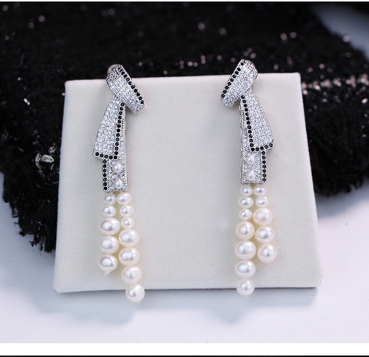 Women's Light Luxury Tassel Natural Pearl Earrings-Jewearrings