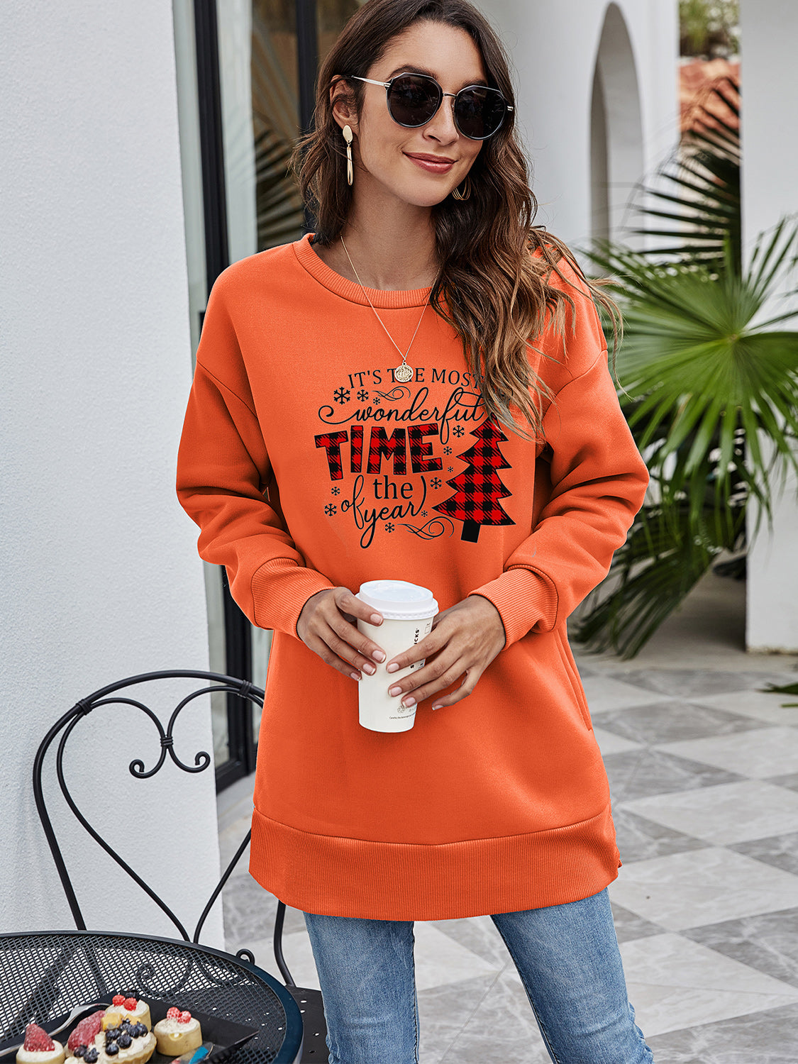 Christmas Tree Graphic Drop Shoulder Sweatshirt-Jewearrings