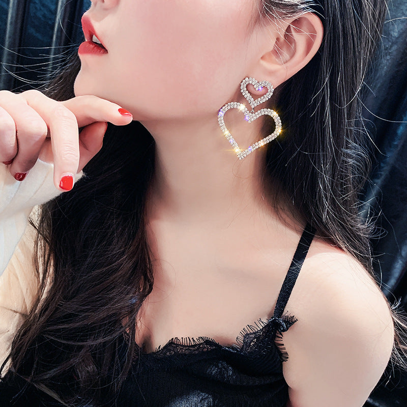 S925 silver pin studded double love earrings-Jewearrings