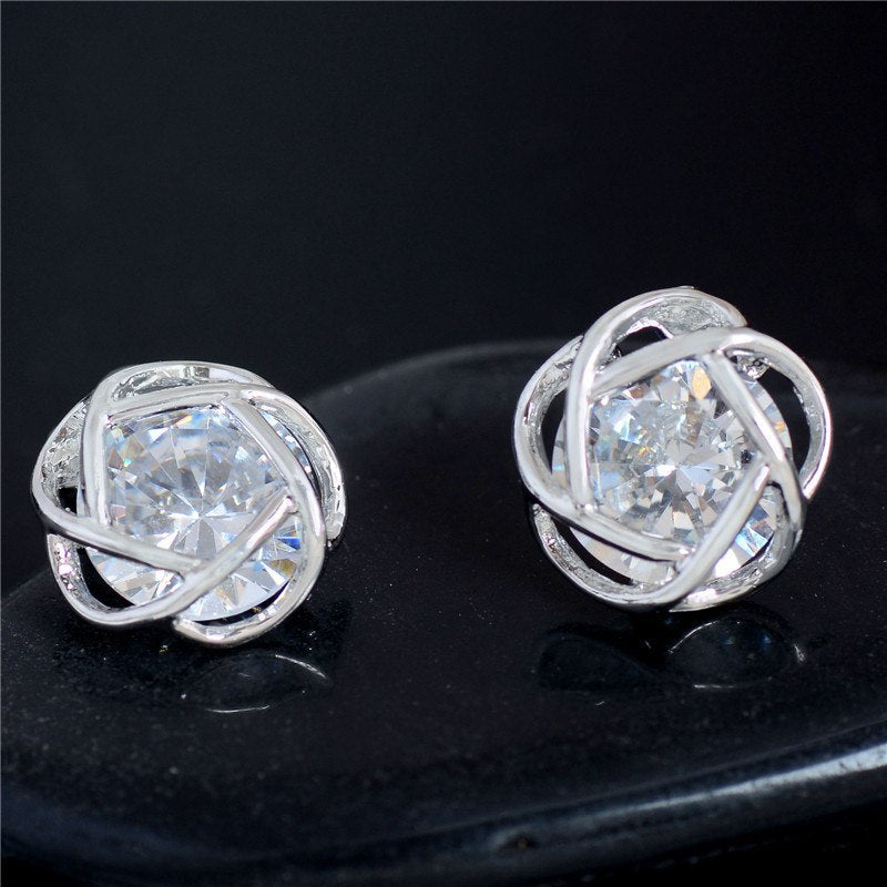 Stud earrings gold-plated openwork rose gold zircon fashion exquisite Korean earrings-Jewearrings