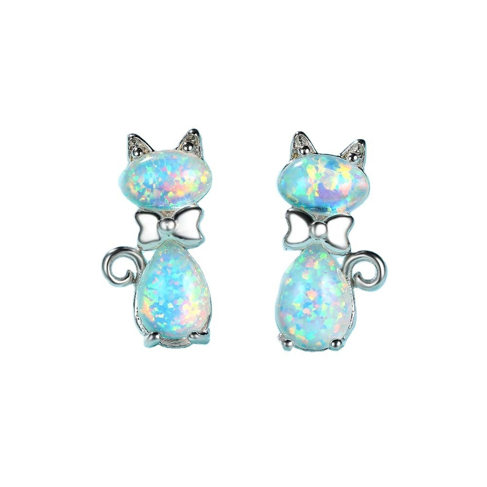 Sweet and lovely bow platinum cat earrings-Jewearrings