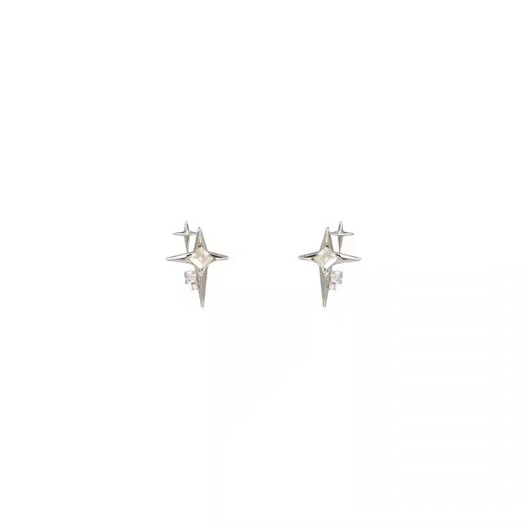 Four Awn Star Cross Zircon Earrings S925 Silver Needle Star Ornaments-Jewearrings