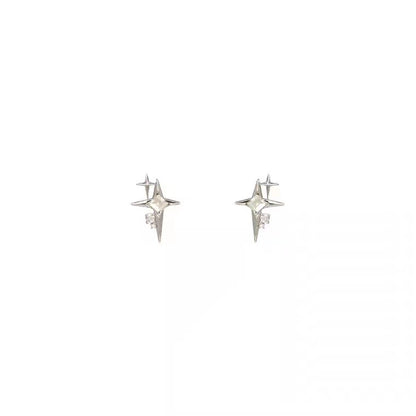 Four Awn Star Cross Zircon Earrings S925 Silver Needle Star Ornaments-Jewearrings