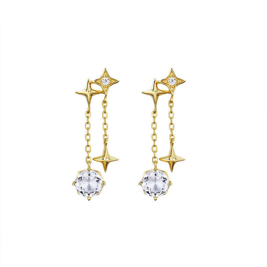 Sterling silver swaying star zircon earrings-Jewearrings