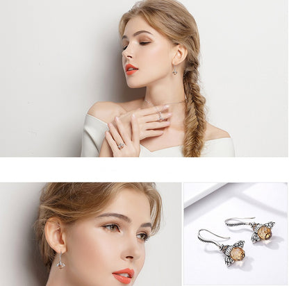 Little Bee S925 Sterling Silver Zircon Personality Earrings-Jewearrings