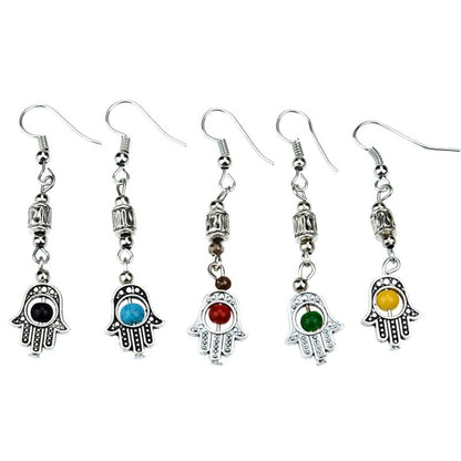 Eye Buddha Handheld Colorful Silver Beaded Vintage Pendant Earrings-Jewearrings