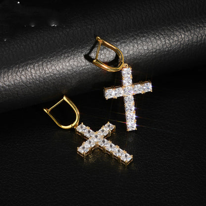 Square zircon Cross Earrings-Jewearrings