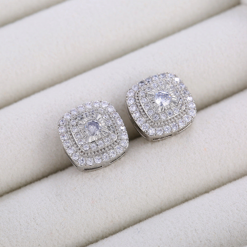 Women's Retro Square Fashion Elegant Micro Inlaid White Zircon Stud Earrings-Jewearrings