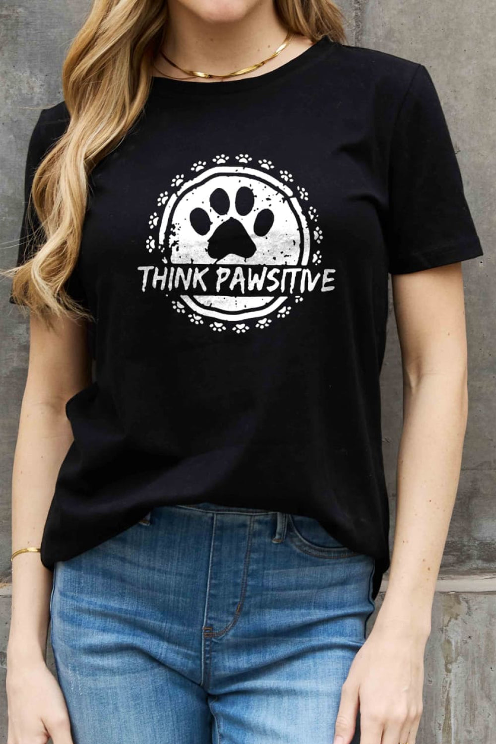 Simply Love Simply Love Full Size THINK PAWSITIVE Graphic Cotton Tee-Jewearrings