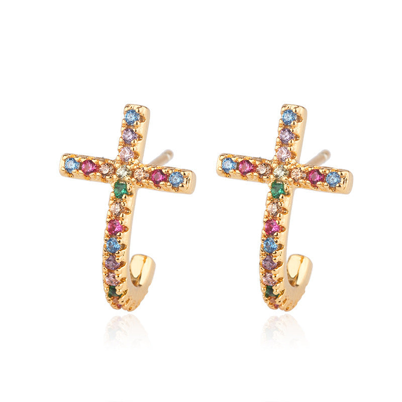 Cross colored zircon earrings-Jewearrings