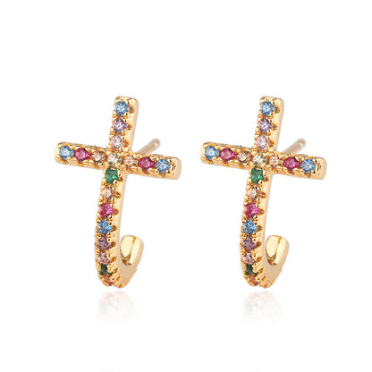 Cross colored zircon earrings-Jewearrings