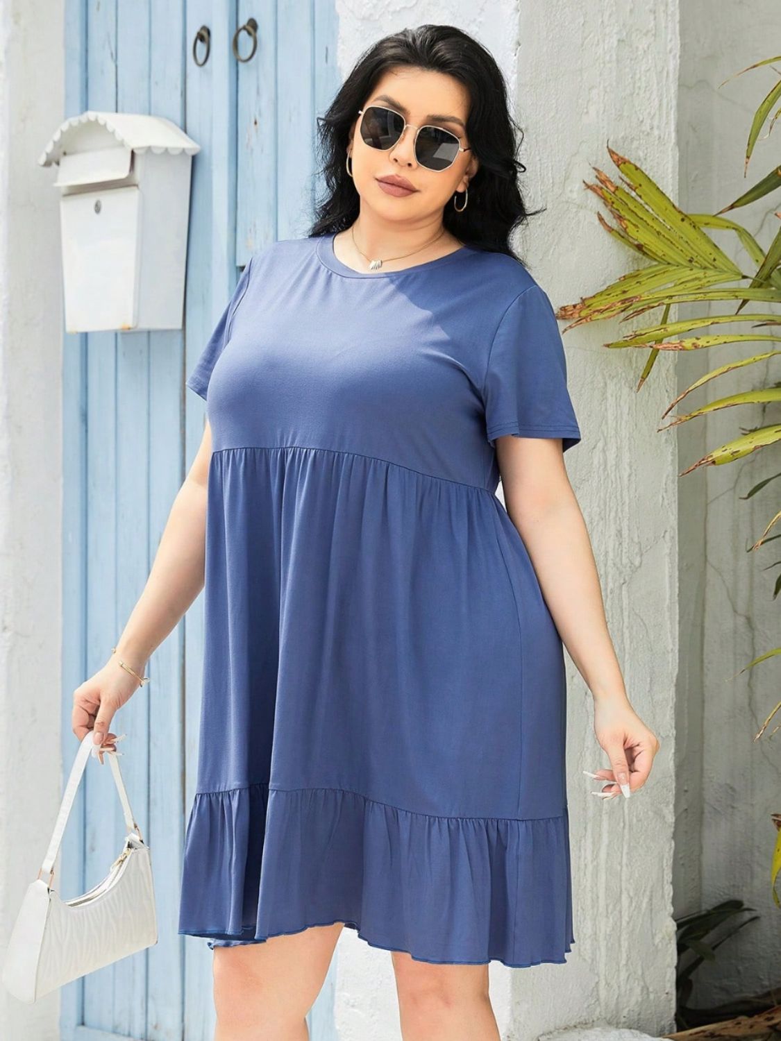 Plus Size Round Neck Short Sleeve Dress-Jewearrings