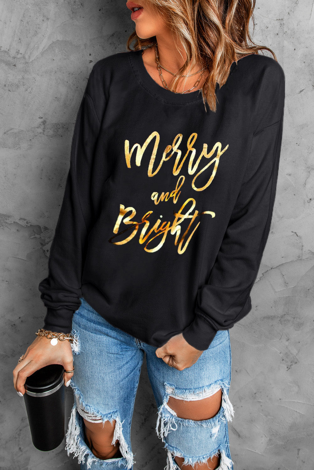 Letter Graphic Round Neck Sweatshirt-Jewearrings