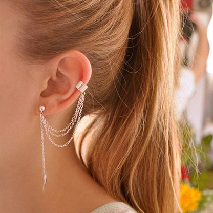 Metal leaf leaf tassel earrings ear clip jewelry women-Jewearrings