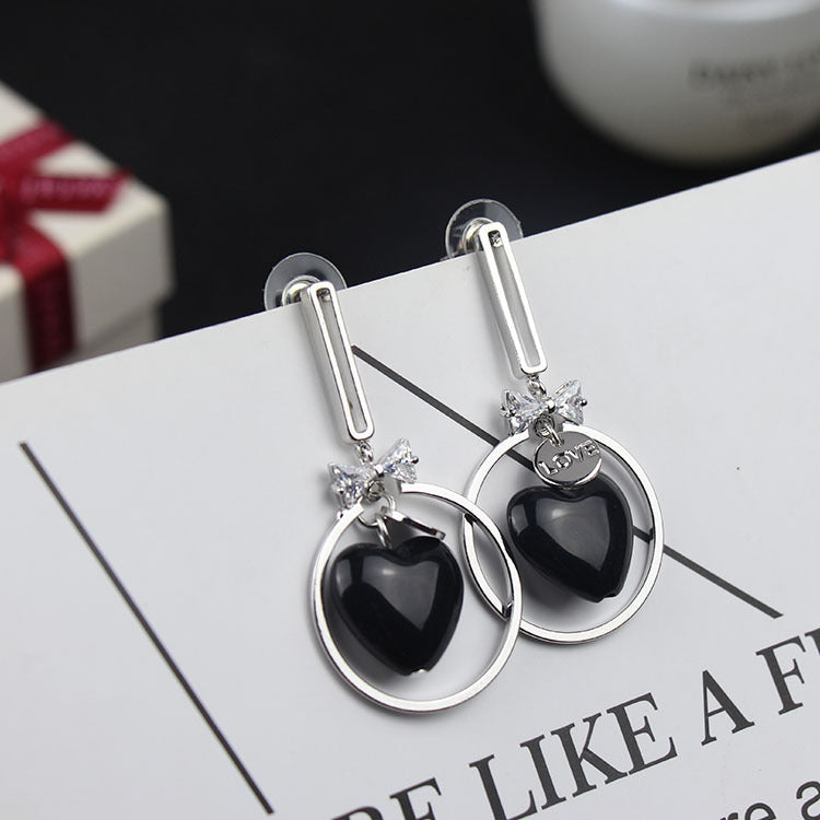 Bow Love Heart Stud Earrings-Jewearrings