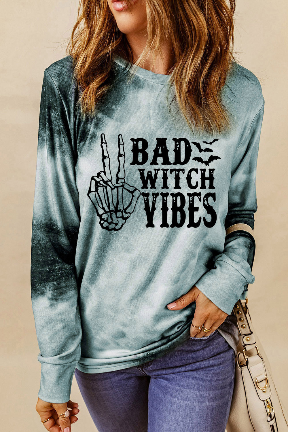 Round Neck Long Sleeve BAD WITCH VIBES Sweatshirt-Jewearrings