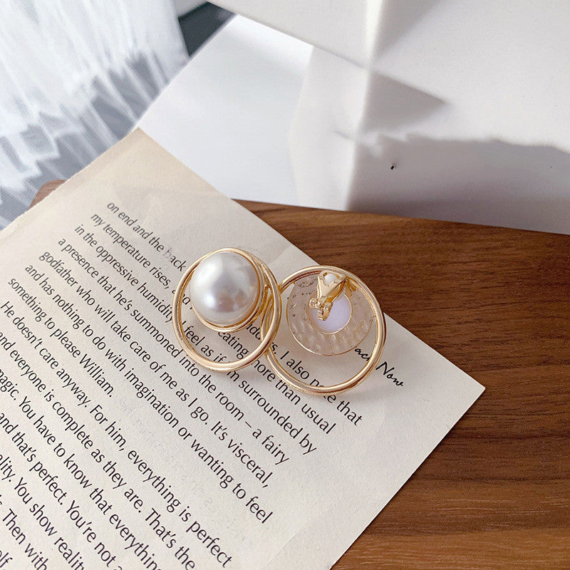 Silver Post Pearl Stud Earrings Geometric Round Earrings Korea-Jewearrings