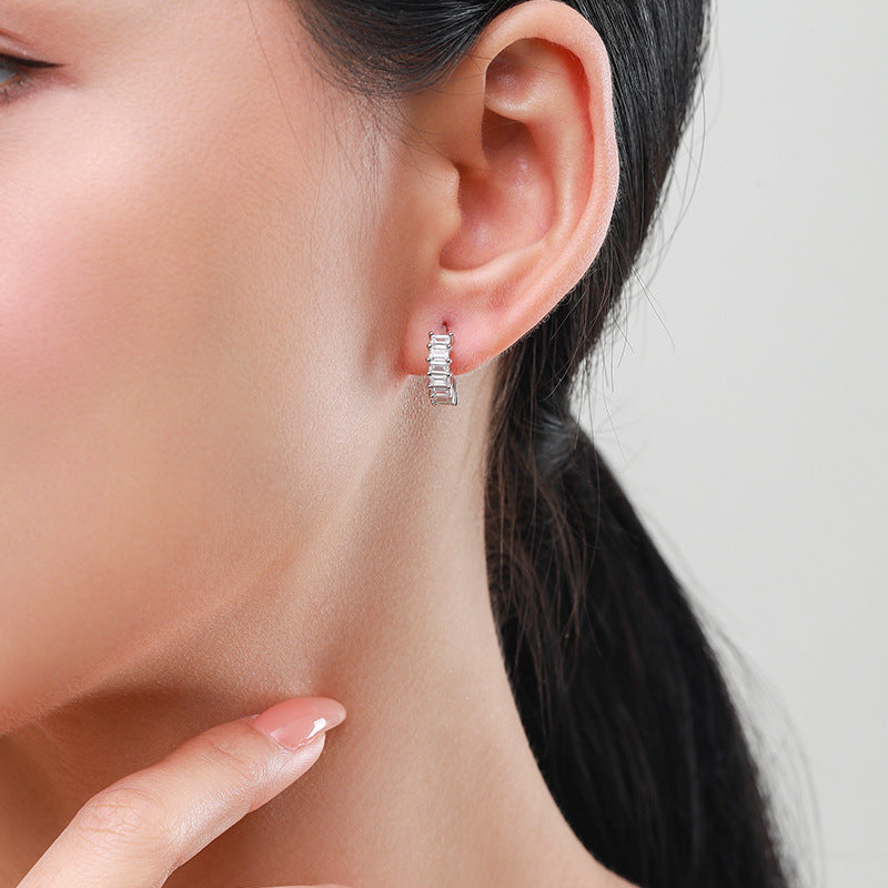 S925 Sterling Silver Sugar Cube Zircon Earrings-Jewearrings