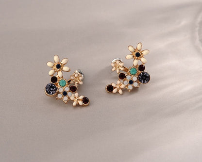 S925 silver needle Korea sweet flower earrings crystal color diamond earrings temperament personality after hanging fashion earrings-Jewearrings