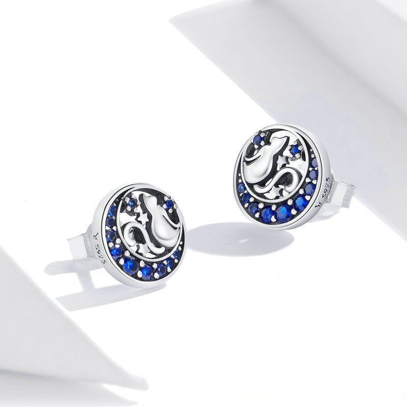 Moon Cat S925 sterling silver earrings-Jewearrings