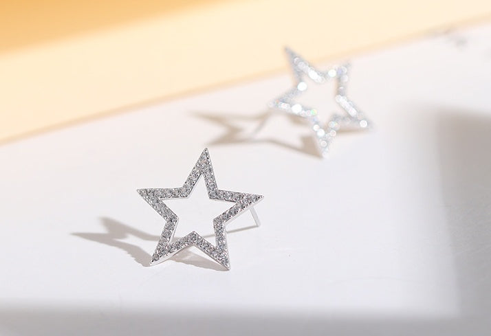 S925 sterling silver Japanese and Korean jewelry creative explosion models micro inlaid five-pointed star stud earrings earrings silver jewelry-Jewearrings