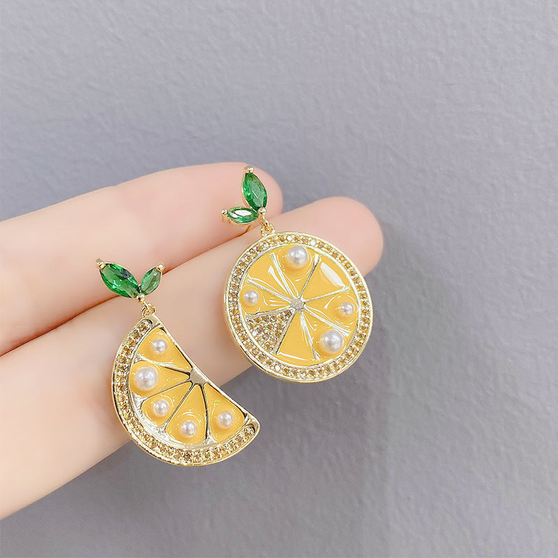 European and American new fashion lemon crystal earrings women''s 925 silver needle inlaid with zircon fruit Earrings temperament Earrings-Jewearrings