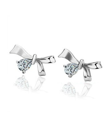 Female Crystal Zircon Bow Earrings-Jewearrings