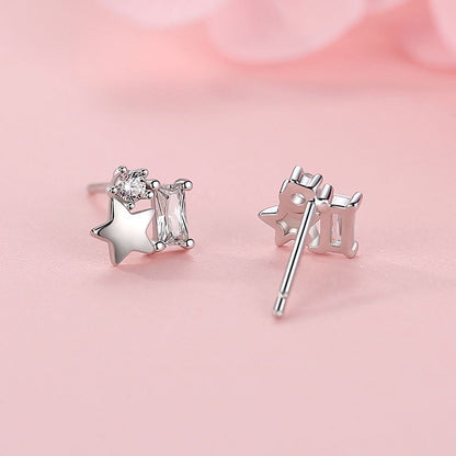 S925 Silver Star Sugar Cube Earrings With Diamonds-Jewearrings