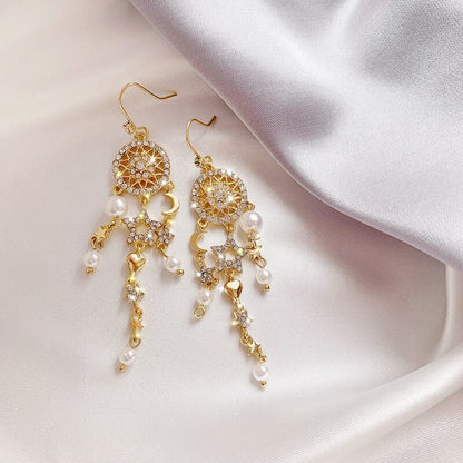 Pearl tassel earrings-Jewearrings