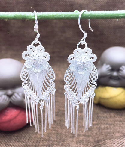 Flower tassel sterling silver earrings-Jewearrings