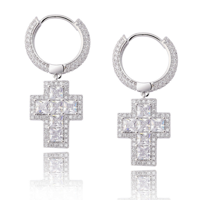 Cross full zircon earrings-Jewearrings