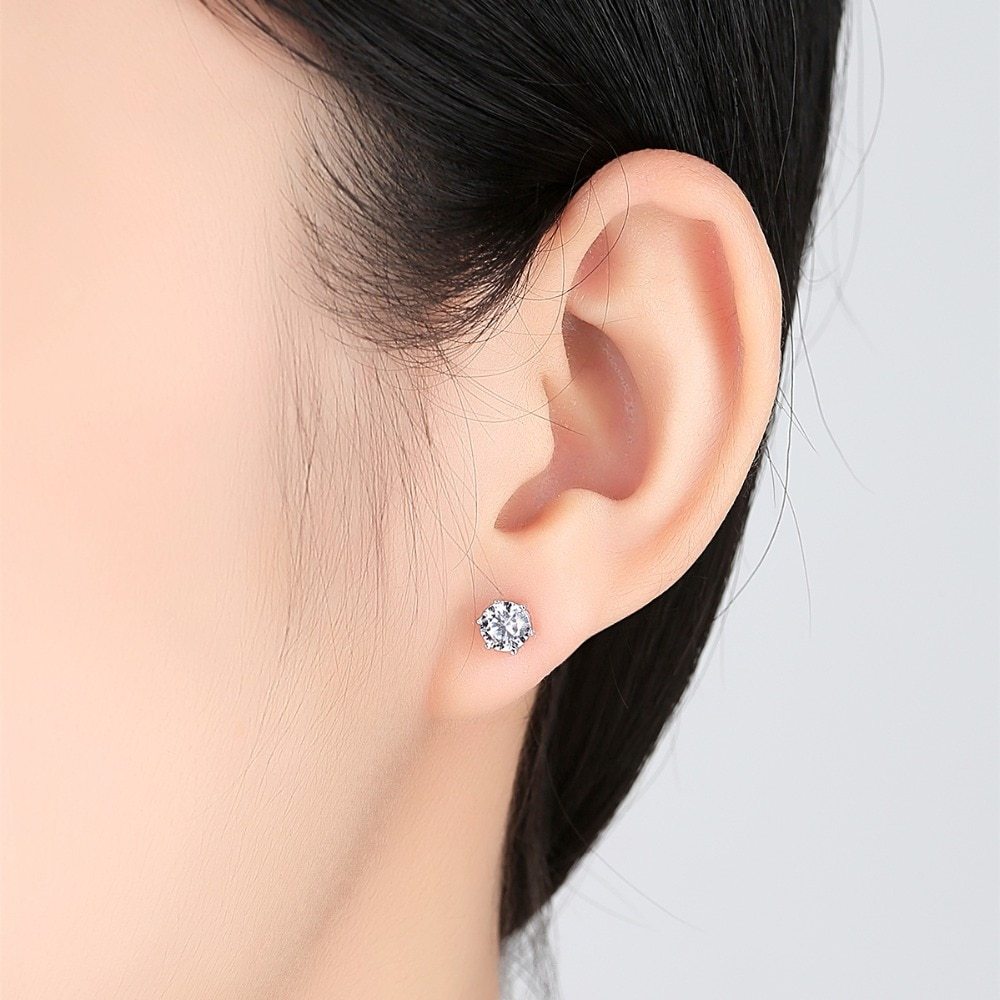 Zircon Sterling Silver Stud Earrings-Jewearrings