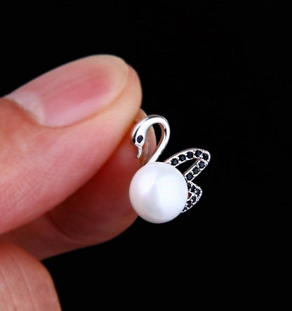 Super Flash Swan Stud Earrings Female 925 Sterling Silver-Jewearrings