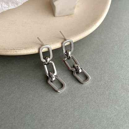 925 Sterling Silver Exaggerated Thick Chain Stud Earrings-Jewearrings