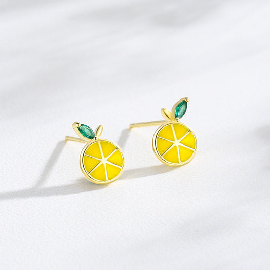 S925 Sterling Silver Cute Lemon Enamel Stud Earrings For Women-Jewearrings