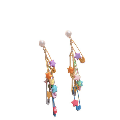 Star tassel paper clip earrings-Jewearrings