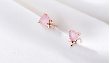 Silver forest series small pink crystal love candy earrings-Jewearrings