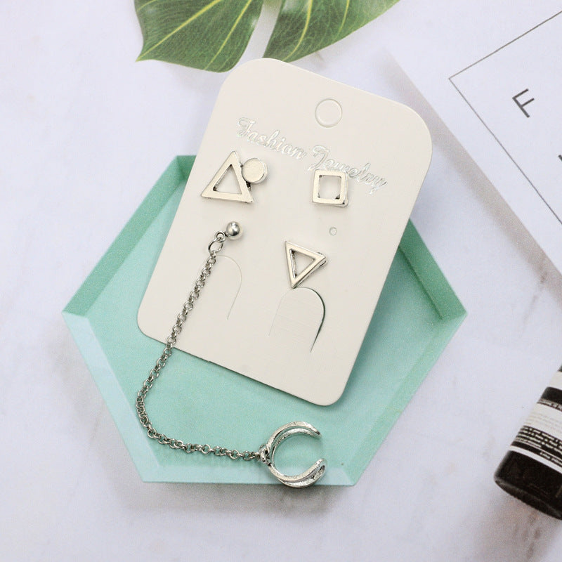 Alloy Inverted Triangle Square Metal Ear Clip Earrings 4-piece Set-Jewearrings